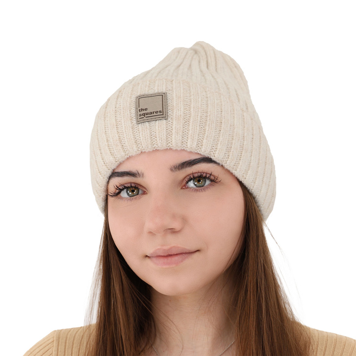 Czapka zimowa damska, kremowa, z wełny merino Benedetta