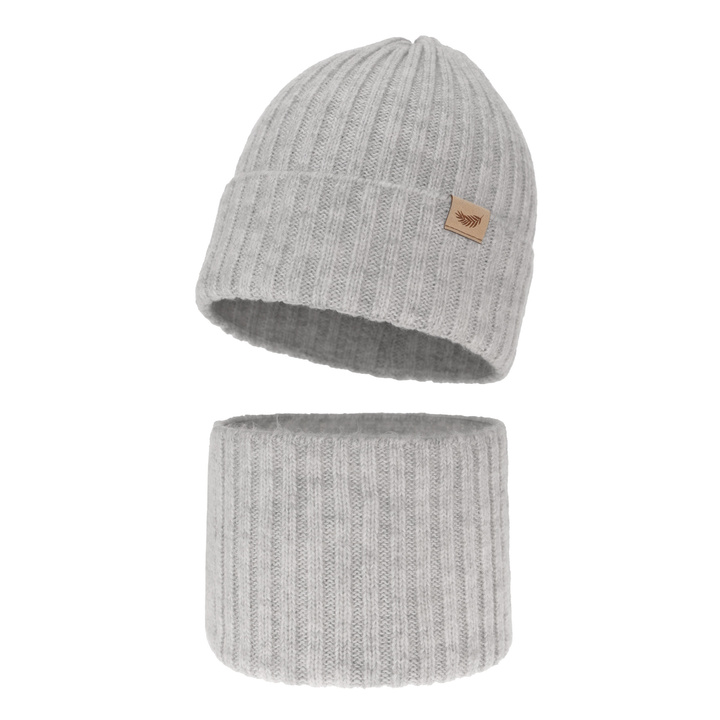 Czapka i komin dla dziewczynki zimowy komplet, szary, z wełną merino Karmina