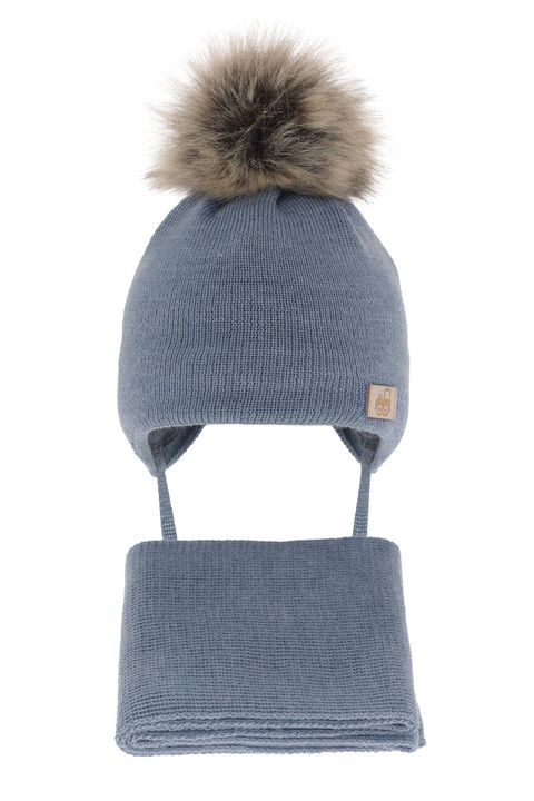 Czapka i szalik dla chłopca zimowy komplet, niebieski, wełniany Anastazy