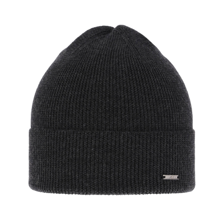 Czapka wiosenno-zimowa męska, ciemnoszara, 100% wełniana merino Memfis