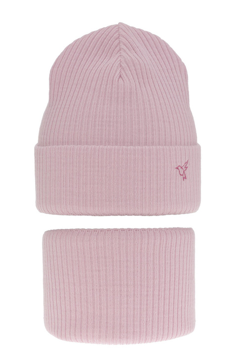 Czapka i komin dla dziewczynki zimowy komplet, liliowy Rosetta