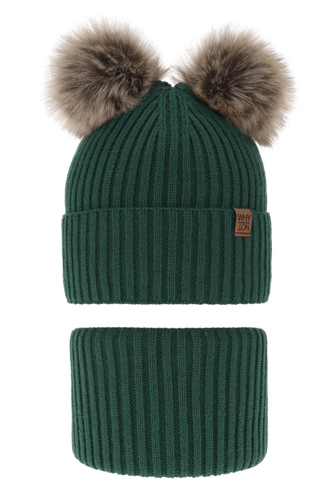 Czapka i komin dla chłopca zimowy komplet, zielony, z dwoma pomponami Oxford
