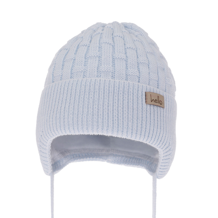 Czapka jesienna, wiosenna dla chłopca, błękitna, wiązana Farad