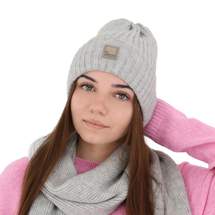 Czapka zimowa damska, szara, z wełną merino Benedetta