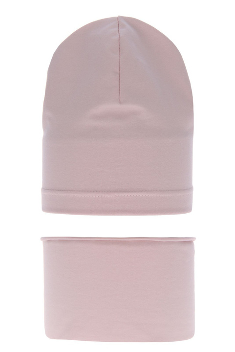 Czapka i komin dla dziewczynki jesienny, wiosenny komplet, różowy, bawełniany Hazelka