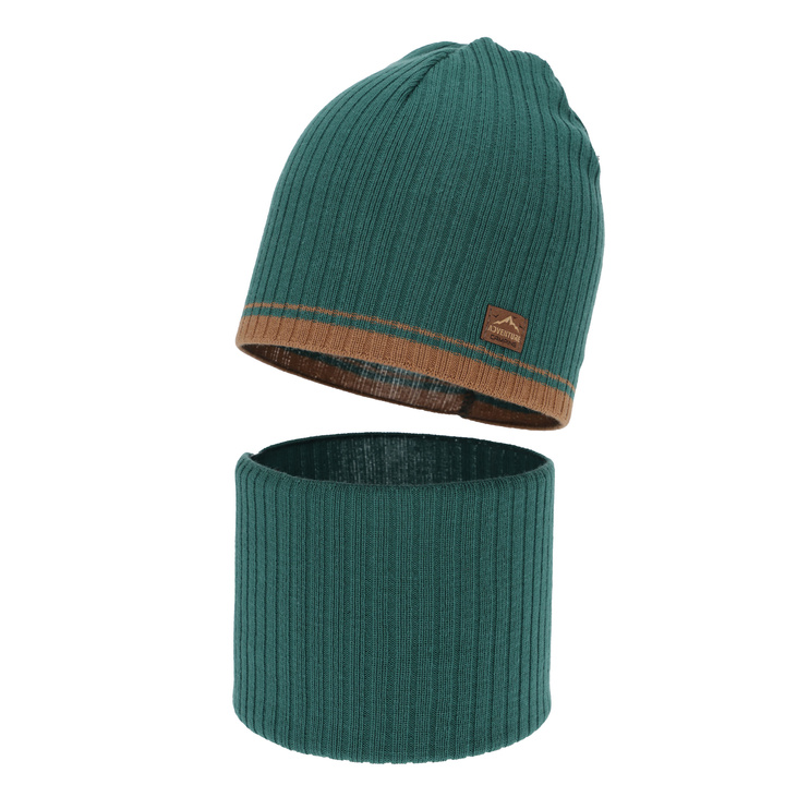 Czapka i komin dla chłopca jesienny, wiosenny komplet, z bawełną, szmaragdowy Eirik