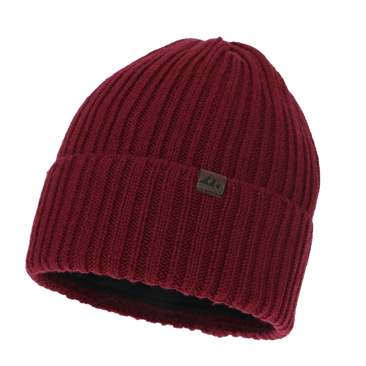 Czapka zimowa męska, bordowa, z wełną merino Huno