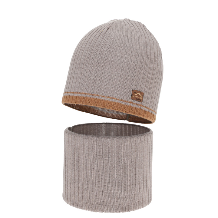 Czapka i komin dla chłopca jesienny, wiosenny komplet, z bawełną, beżowy Eirik