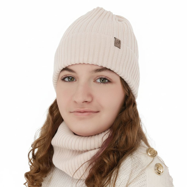 Czapka i komin dla dziewczynki, zimowy komplet, jasnoróżowy, 100% wełniany merino, Patricia