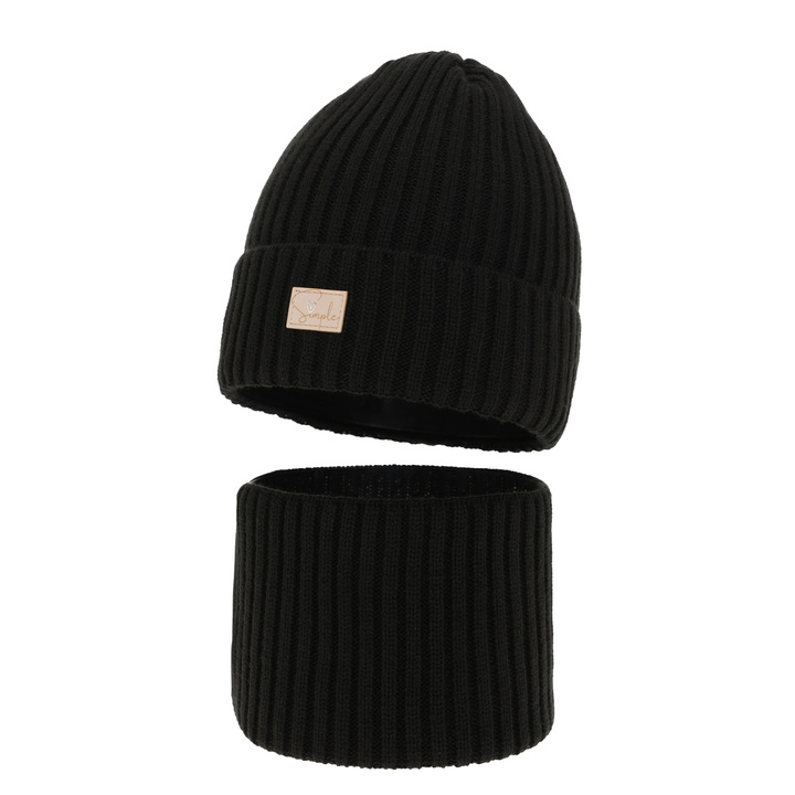 Czapka i komin dla dziewczynki zimowy komplet, czarny Tampa