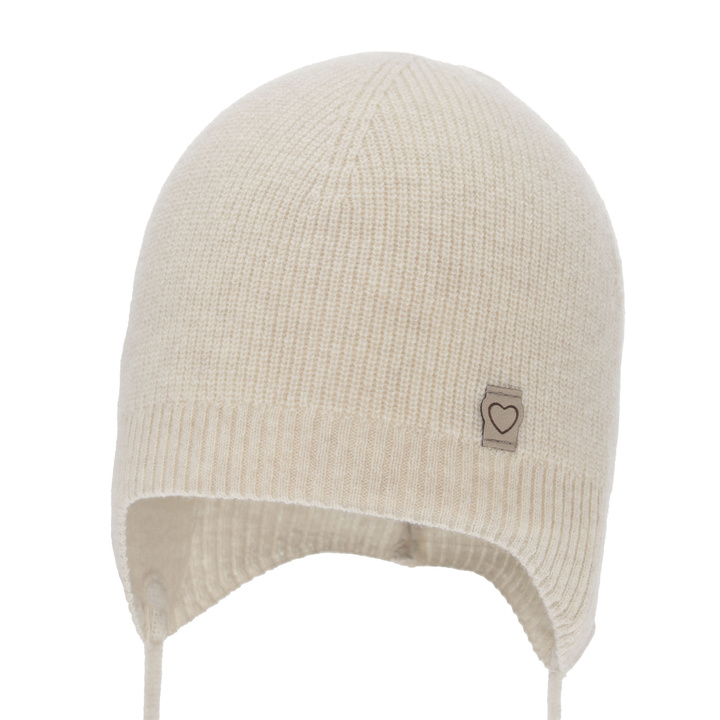 Czapka jesienna, wiosenna dla dziewczynki, jasnobeżowa, wełna merino z kaszmirem, wiązana Orida