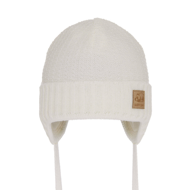 Czapka jesienna, wiosenna dla chłopca, kremowa, wiązana Todi