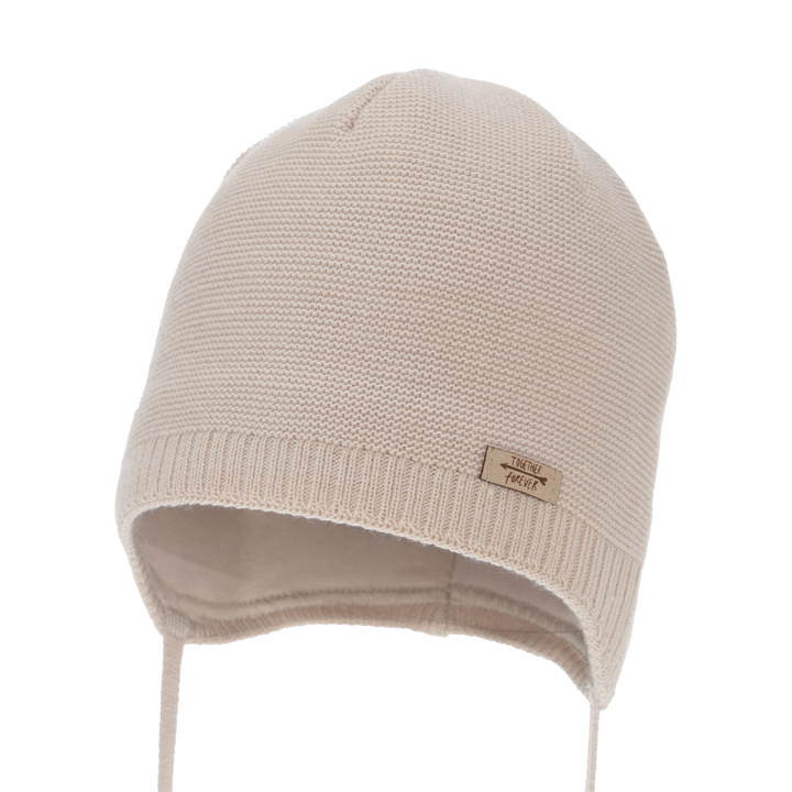 Czapka jesienna, wiosenna dla dziewczynki, beżowa, wiązana Svenja