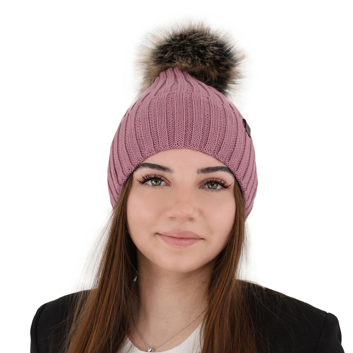 Czapka zimowa damska, fioletowa, z wełną merino Texa