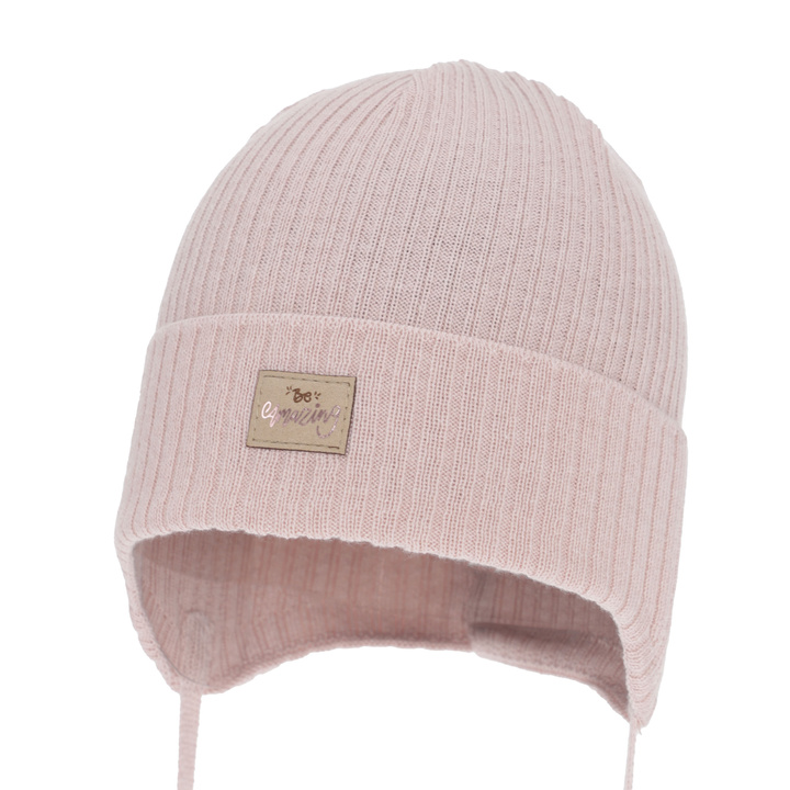 Czapka jesienna, wiosenna dla dziewczynki, różowa, wiązana, z bawełną Tindra
