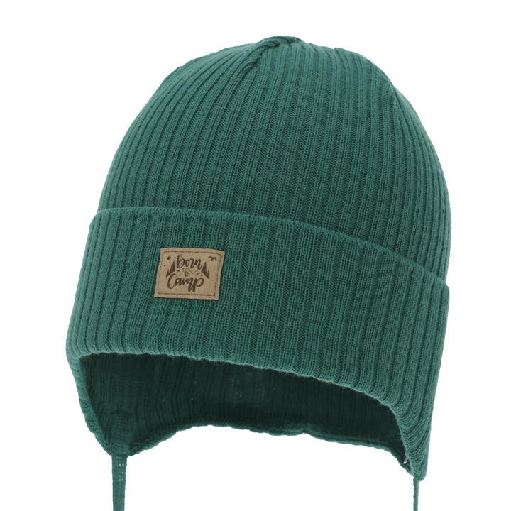 Czapka jesienna, wiosenna dla chłopca, szmaragdowa, wiązana, z bawełną Fenris