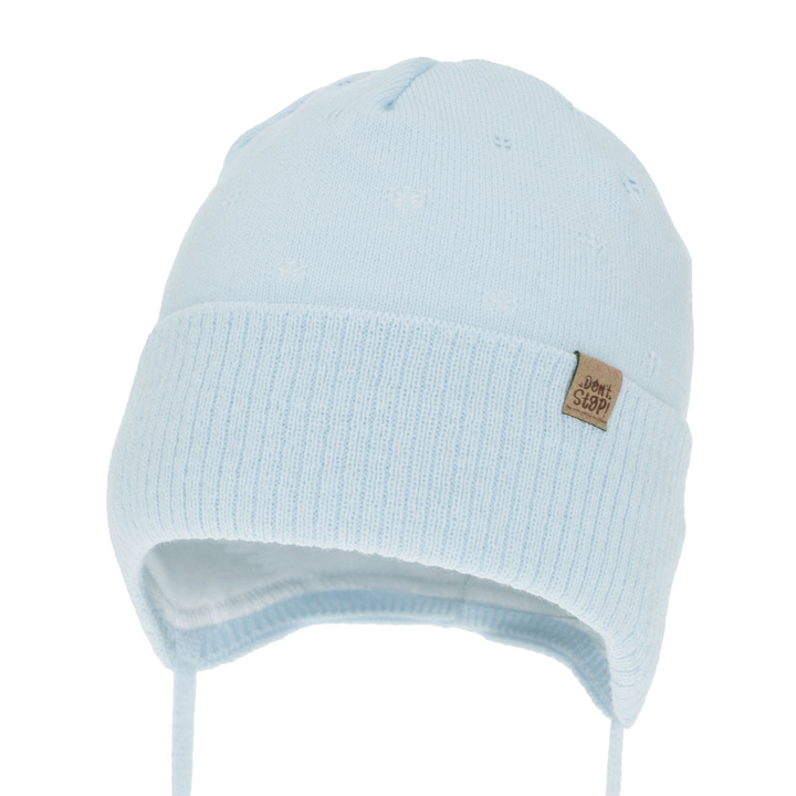 Czapka jesienna, wiosenna dla chłopca, błękitna, wiązana Leif