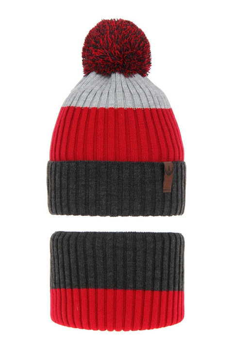 Czapka i komin dla chłopca zimowy komplet, szary, Karson