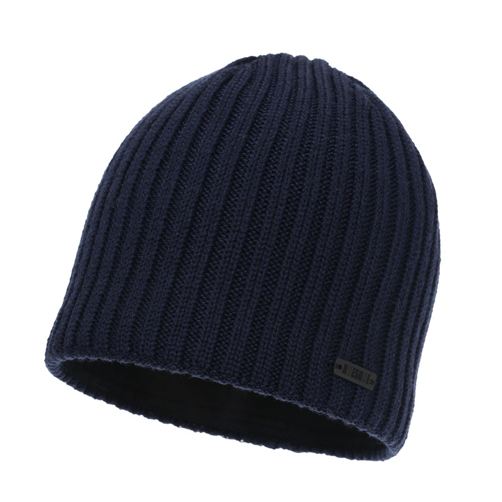 Czapka zimowa męska, granatowa, z wełną merino Adagio
