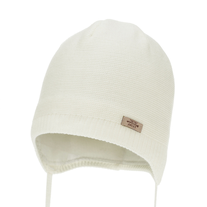 Czapka jesienna, wiosenna dla dziewczynki, kremowa, wiązana Svenja