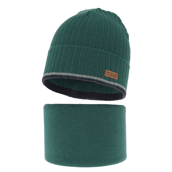 Czapka i komin dla chłopca jesienny, wiosenny komplet, z bawełną, szmaragdowy London