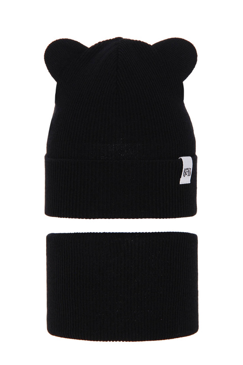 Czapka i komin dla dziewczynki jesienny, wiosenny komplet, z bawełną, czarny Kajra