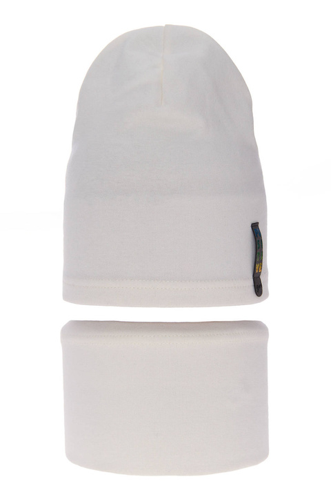 Czapka i komin dla dziewczynki jesienny, wiosenny komplet, kremowy, bawełniany Flores