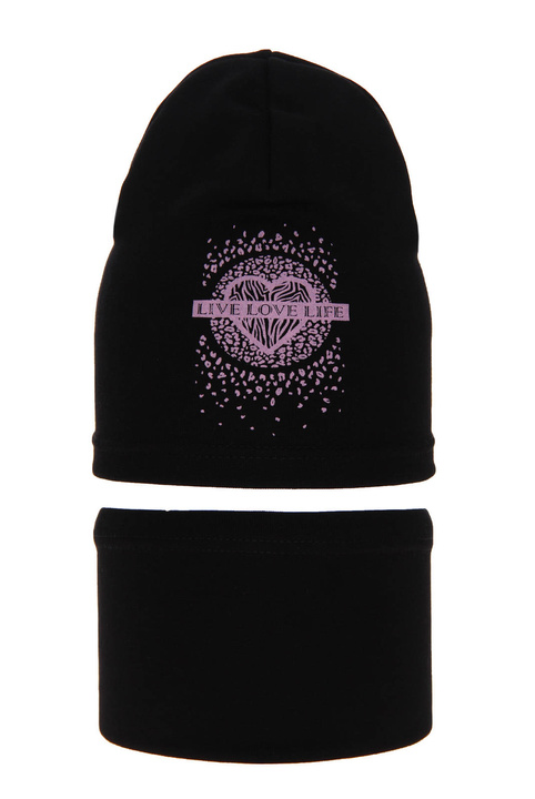 Czapka i komin dla dziewczynki jesienny, wiosenny komplet, czarny, bawełniany Esmeralda