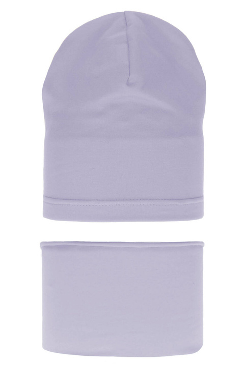 Czapka i komin dla dziewczynki jesienny, wiosenny komplet, fioletowy, bawełniany Hazelka