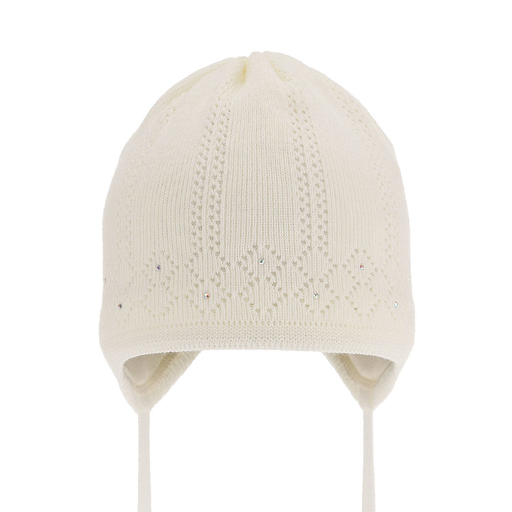 Czapka jesienna, wiosenna dla dziewczynki, kremowa, wiązana Antila