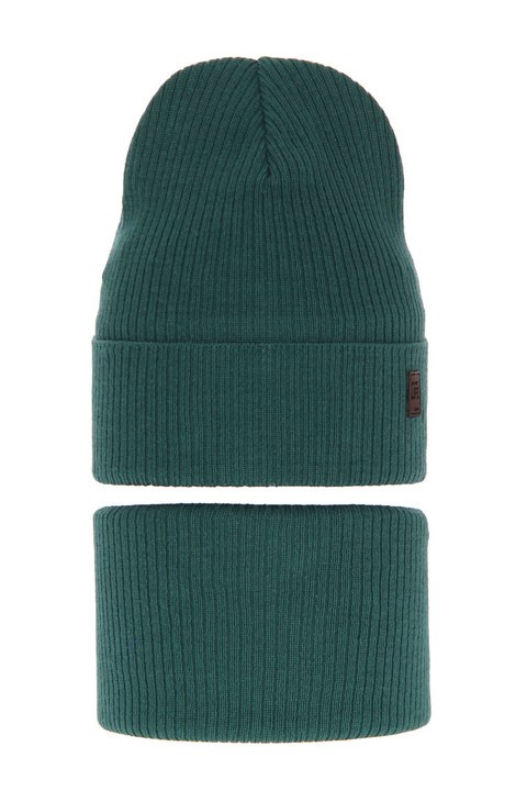 Czapka i komin dla chłopca jesienny, wiosenny komplet, szmaragdowy, bawełniany Dragon