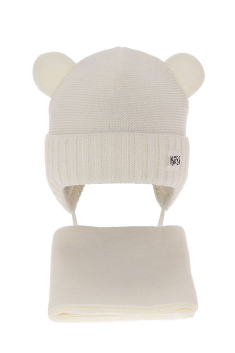 Czapka i szalik dla chłopca zimowy komplet, kremowy Luciano