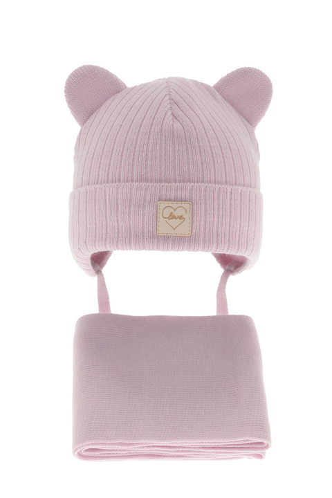 Czapka i szalik dla dziewczynki zimowy komplet, liliowy, wiązany Antola
