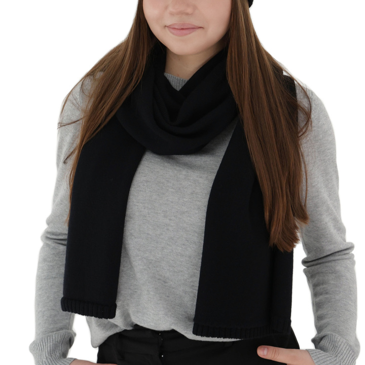 Szalik zimowy damski, czarny, 100% wełniany merino Elonia