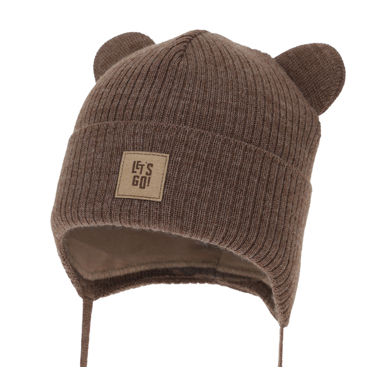 Czapka jesienna, wiosenna dla chłopca, brązowa, wiązana Dewin