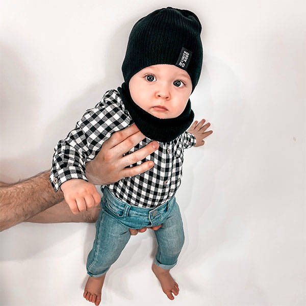 Czapka i komin dla chłopca jesienny, wiosenny komplet, z bawełną, czarny Tunis