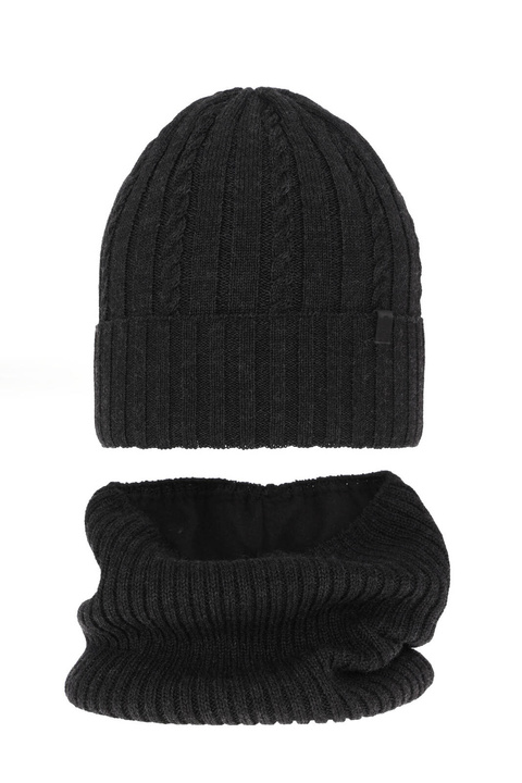 Czapka i komin dla chłopca zimowy komplet, ciemnoszary, z wełną merino, podszyty polarem Kairo