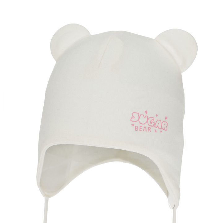 Czapka dla dziewczynki jesienna, wiosenna, kremowa, bawełniana, wiązana Kelda