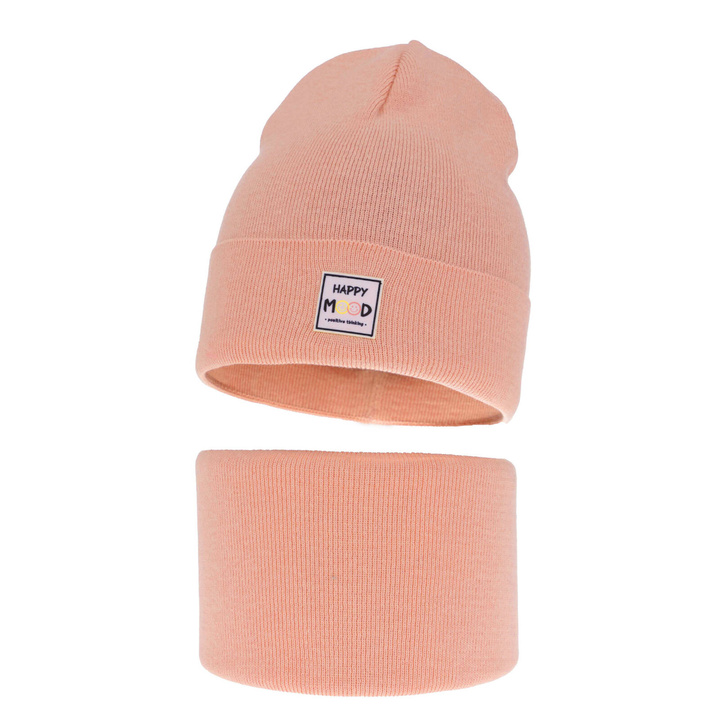 Czapka i komin dla dziewczynki jesienny, wiosenny komplet, z bawełną, pomarańczowy Mersila