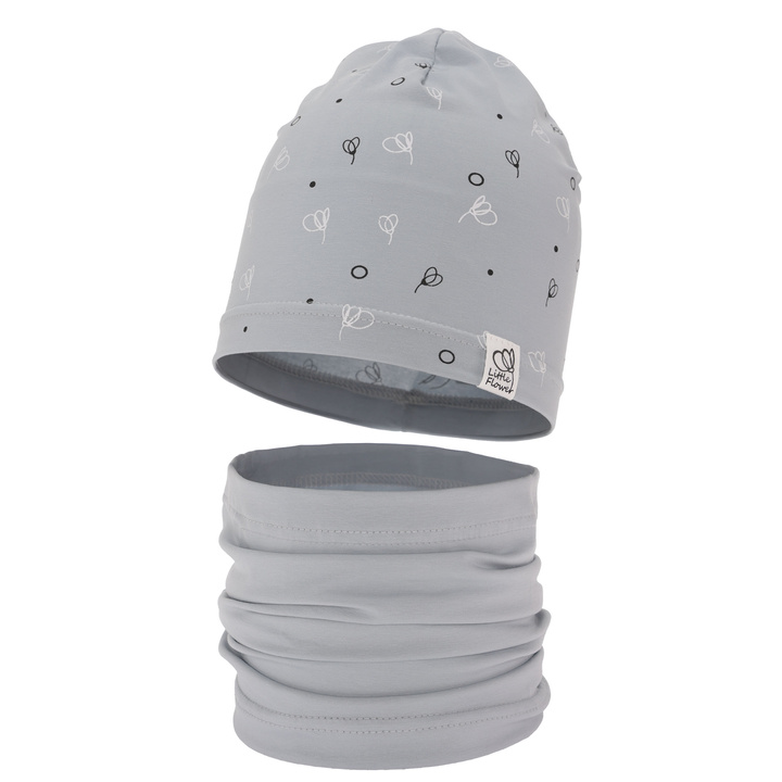 Czapka i komin dla dziewczynki jesienny, wiosenny komplet, szary, bawełniany Fiora