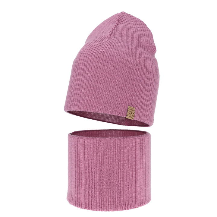 Czapka i komin dla dziewczynki jesienny, wiosenny komplet, fioletowy, 100% wełniany merino Ricona