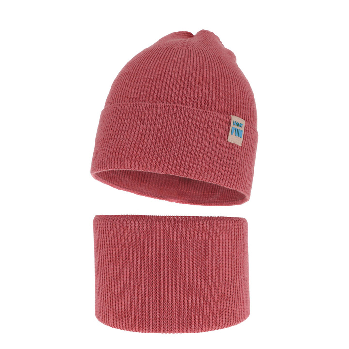 Czapka i komin dla chłopca jesienny, wiosenny komplet, z bawełną, koralowy Ottavio