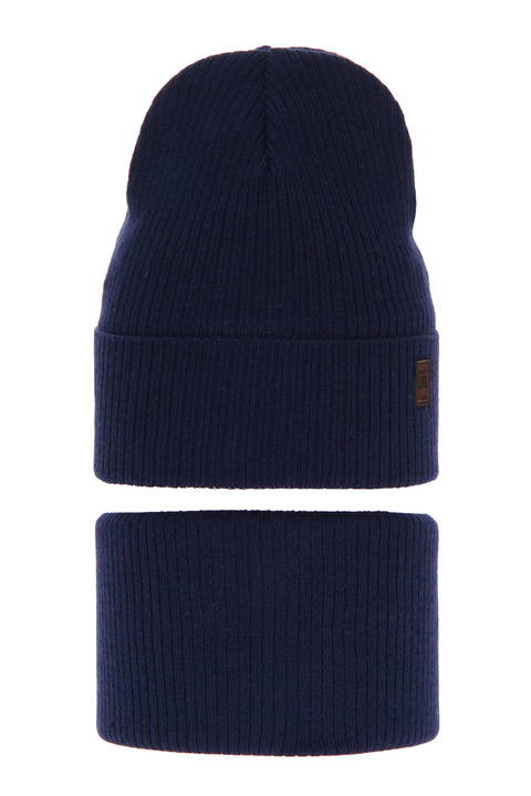 Czapka i komin dla chłopca jesienny, wiosenny komplet, z bawełną, granatowy Dragon