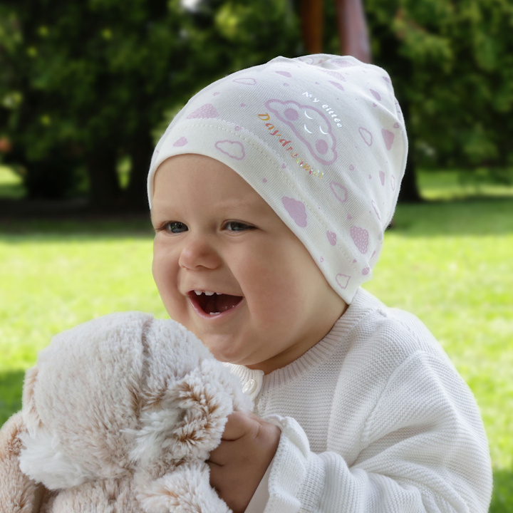 Czapka bawełniana jesienna, wiosenna dla dziewczynki, biała Klaudyna