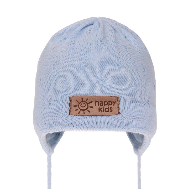 Czapka jesienna, wiosenna dla chłopca, błękitna, wiązana Bobi