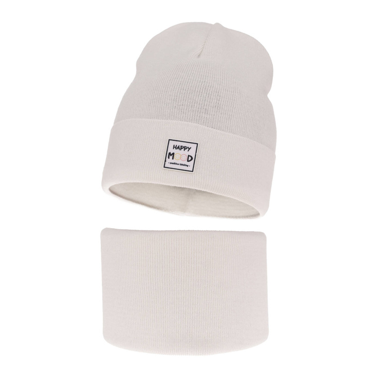 Czapka i komin dla dziewczynki jesienny, wiosenny komplet, z bawełną, biały, Mersila