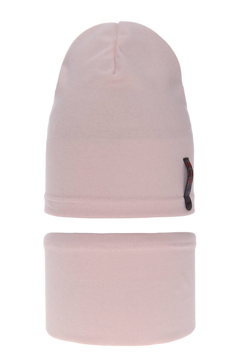 Czapka i komin dla dziewczynki jesienny, wiosenny komplet, różowy, bawełniany Flores