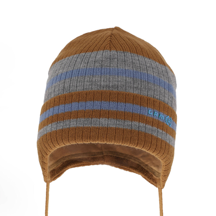 Czapka jesienna, wiosenna dla chłopca, brązowa, wiązana Oleander