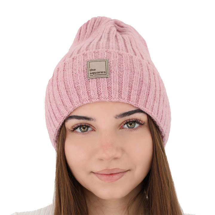 Czapka zimowa damska, różowa, z wełną merino Benedetta