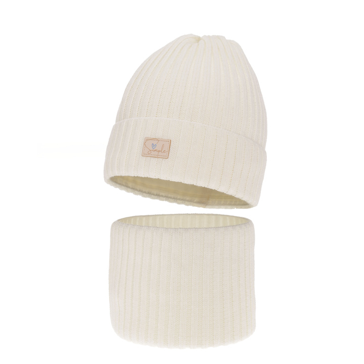 Czapka i komin dla dziewczynki zimowy komplet, kremowy Tampa